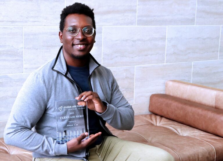 Anton Cox with Clean Air Force's Clean Air Hero Award given early November.