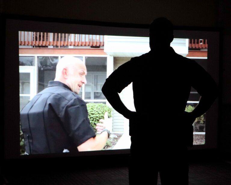 Training Simulator photo of police officer. Training was held on 7-14-2020
