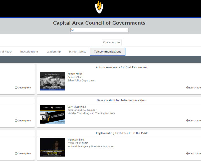 Emergency Communications virtual academy screen shot.