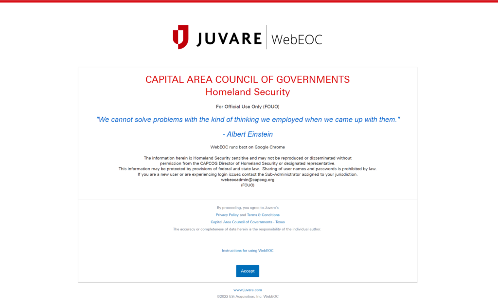 WebEOC login screen.