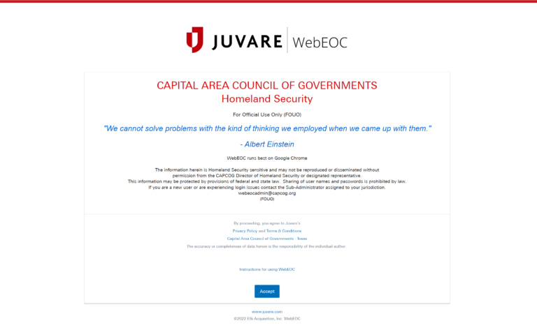 WebEOC login screen.