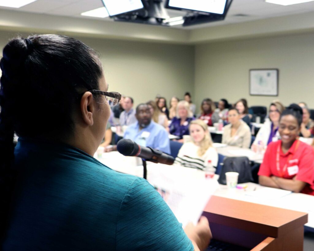 CAPCOG's Area Agency on Aging and the Aging Resource and Disability Center of the Capital Area address community organizations about the programs they have to offer.