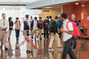 austin isd school hallway with kids