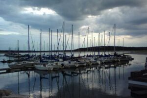 Docked boats in Volente, Texas.
