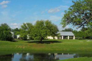 A pond and pavilion in Doublehorn, Texas.