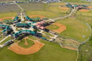 Aerial view of baseball fields in Taylor, Texas